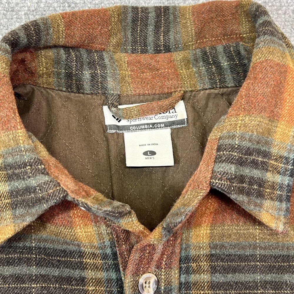 Columbia Shirt Mens Large Brown Plaid Flannel Quilted Lined Long Sleeve - Picture 6 of 10